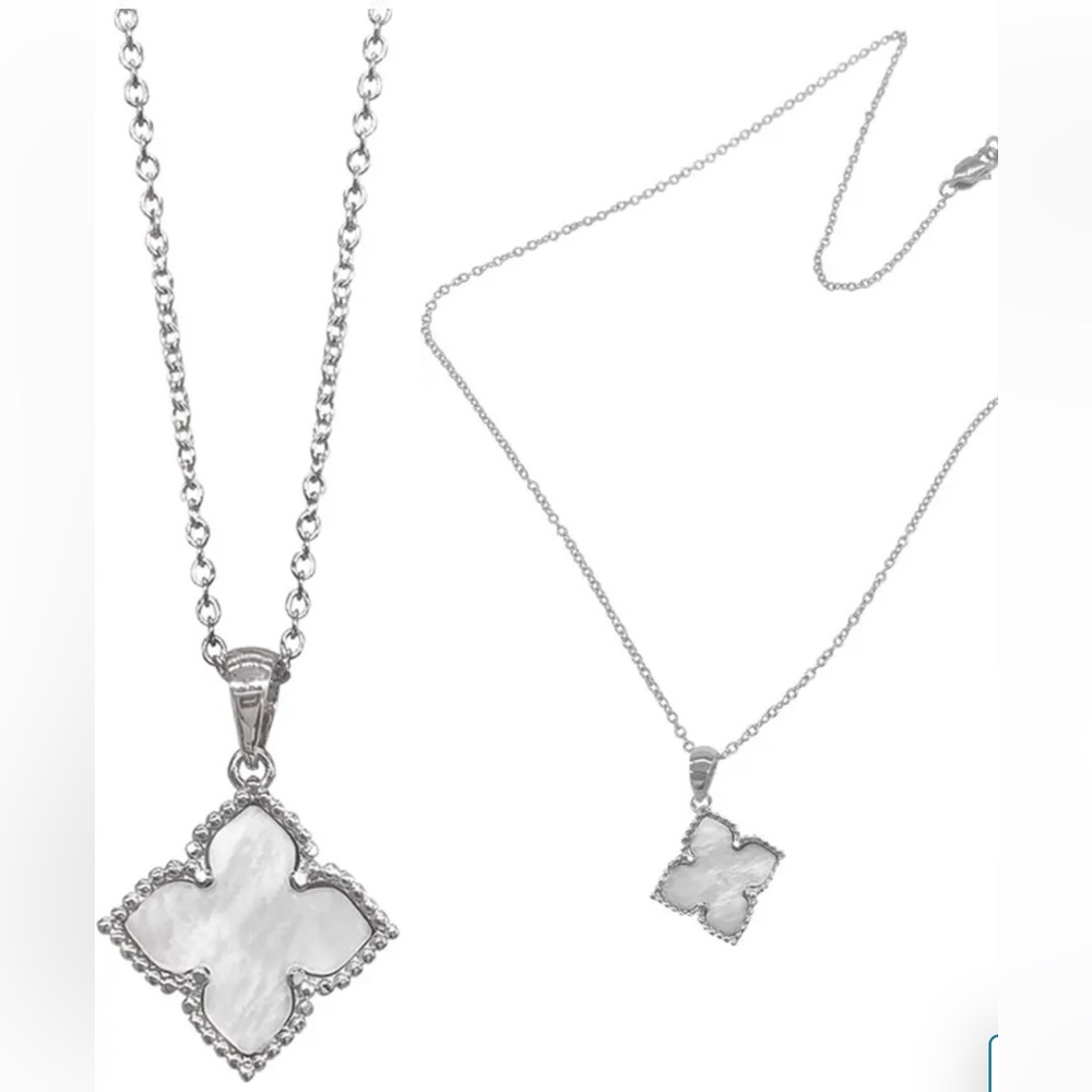 14K Stunning white gold plated mother of pearl necklace with a pendant